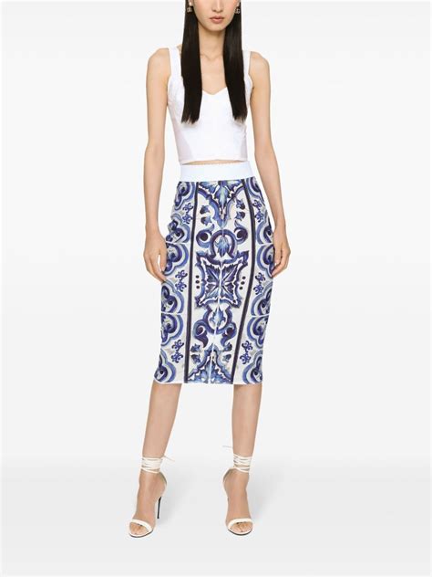 Majolica print midi skirt .